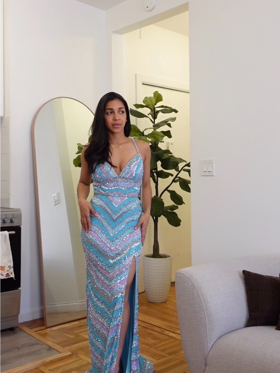 Jovani Dresses & Skirts - Jovani Sequin Chevron Slip Gown in Blue and Pink